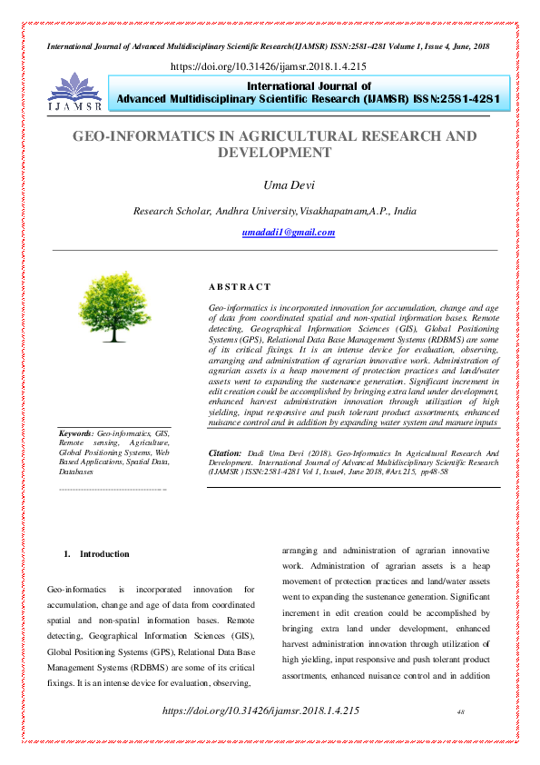 (PDF) GEO-Informatics In Agricultural Research And Development