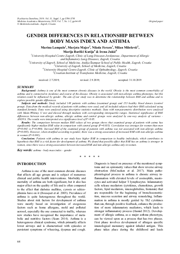 (PDF) Gender Differences in Relationship between Body Mass Index and Asthma