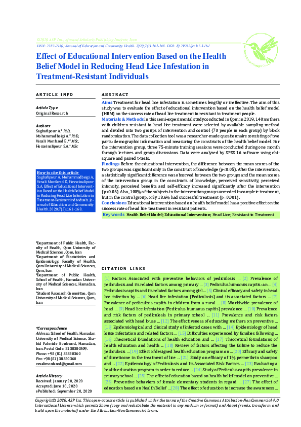 (PDF) Effect of Educational Intervention Based on the Health Belief ...