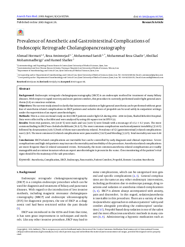 (PDF) Prevalence of Anesthetic and Gastrointestinal Complications of ...
