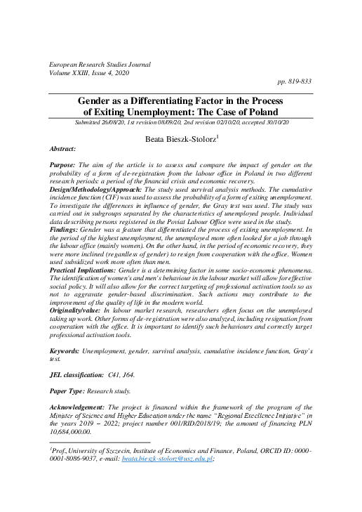 (PDF) Gender as a Differentiating Factor in the Process of Exiting ...