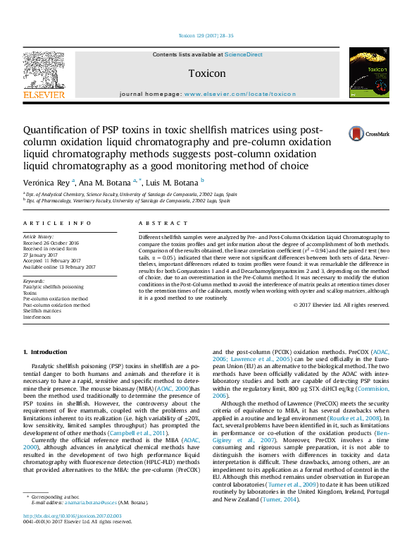 (PDF) Quantification of PSP toxins in toxic shellfish matrices using ...