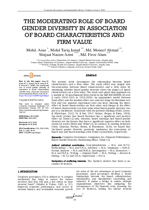 (PDF) The moderating role of board gender diversity in association of ...