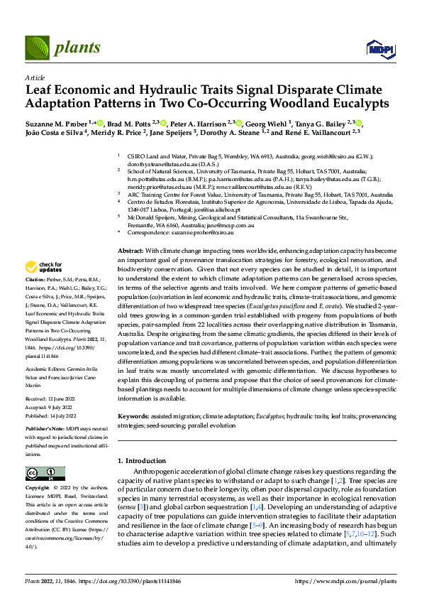 (PDF) Leaf Economic and Hydraulic Traits Signal Disparate Climate ...