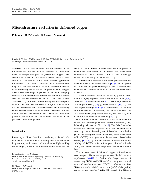(PDF) Microstructure evolution in deformed copper