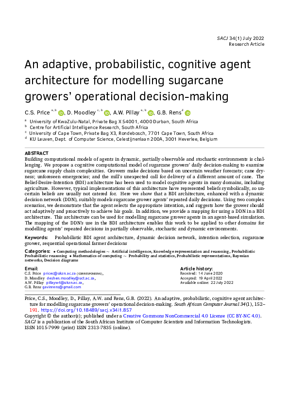 (PDF) An adaptive, probabilistic, cognitive agent architecture for ...
