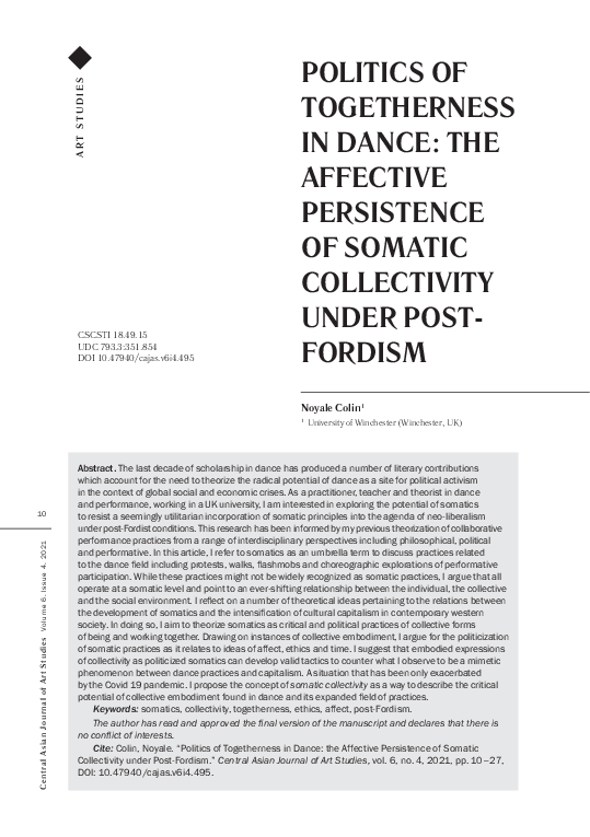(PDF) Politics of Togetherness in Dance: The Affective Persistence of ...
