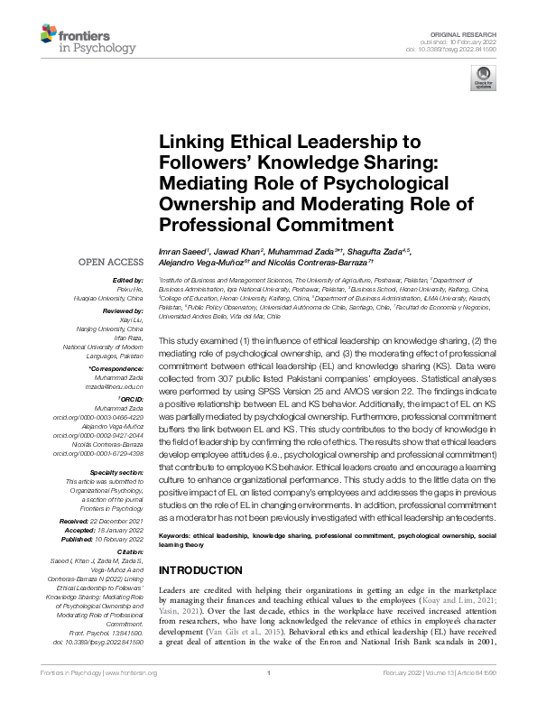(PDF) Linking Ethical Leadership to Followers’ Knowledge Sharing ...