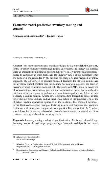 (PDF) Economic model predictive inventory routing and control