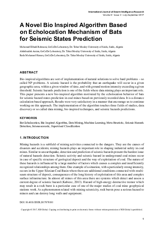 (PDF) A Novel Bio Inspired Algorithm Based on Echolocation Mechanism of ...