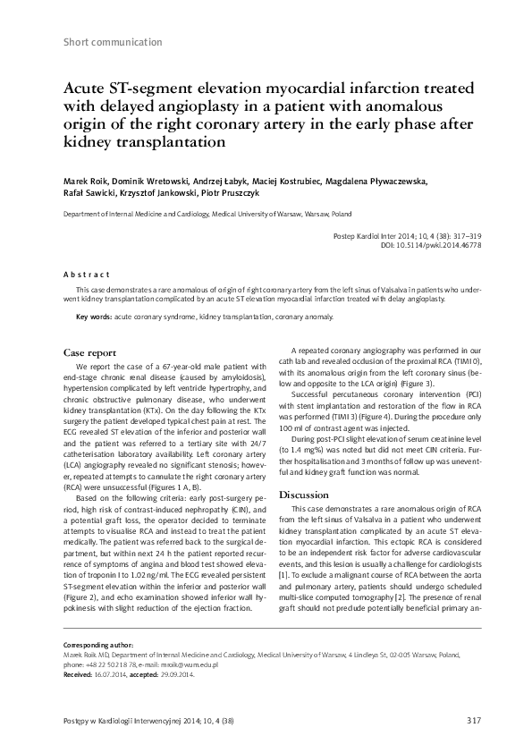 (PDF) Acute ST-segment elevation myocardial infarction treated with ...