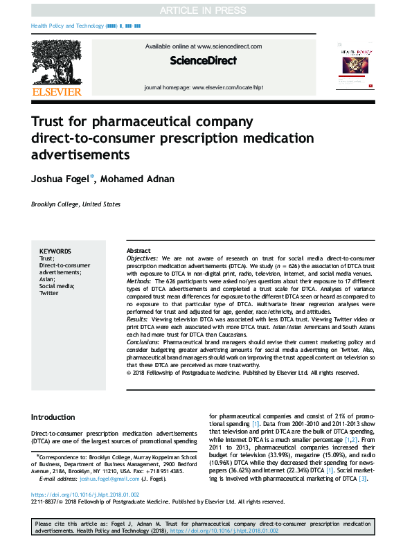 (PDF) Trust for pharmaceutical company direct-to-consumer prescription ...