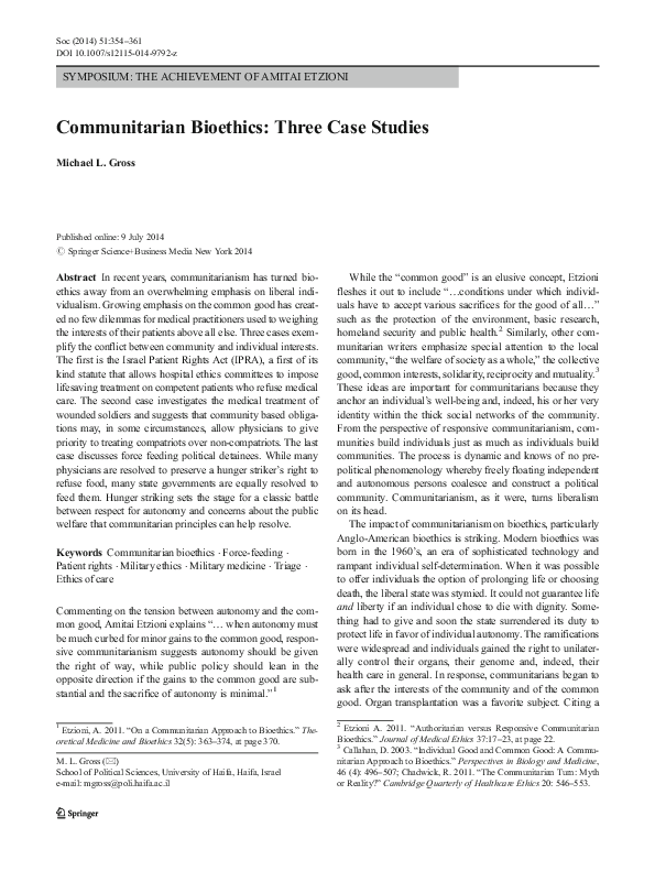 (PDF) Communitarian Bioethics: Three Case Studies