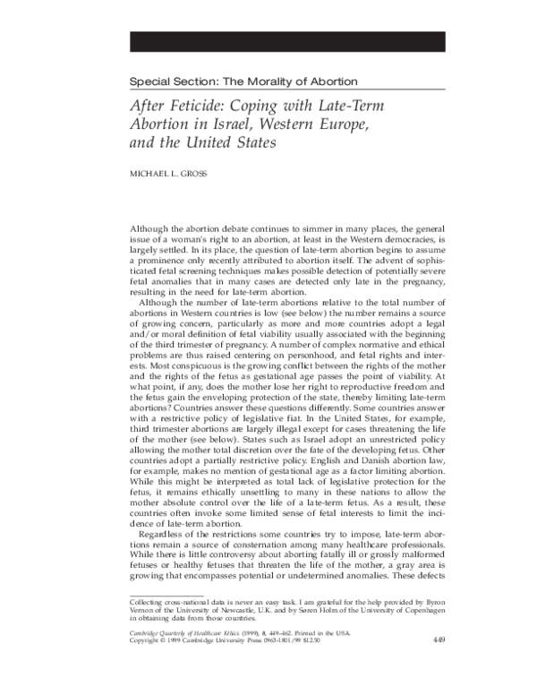 (PDF) After Feticide: Coping with Late-Term Abortion in Israel, Western ...