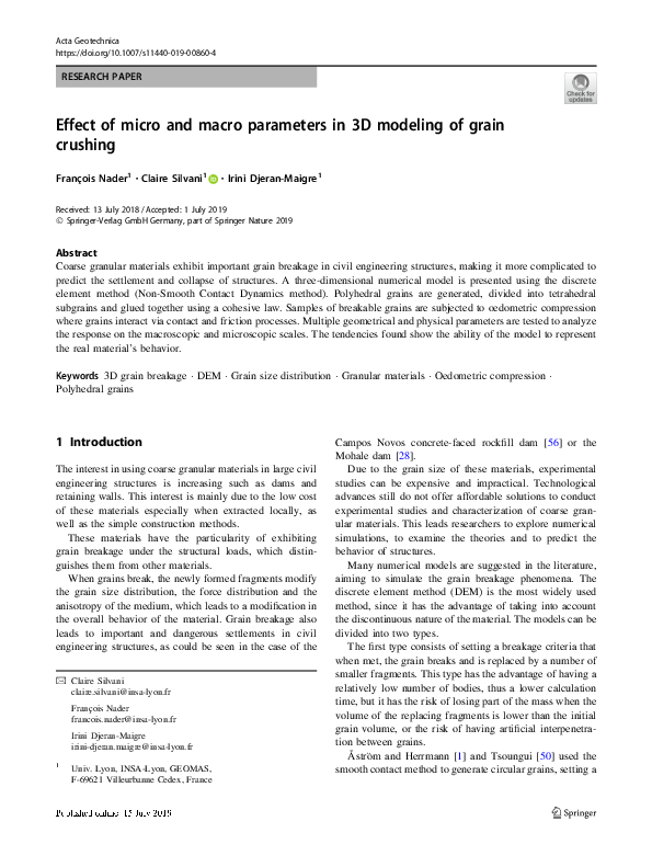 (PDF) Effect of micro and macro parameters in 3D modeling of grain crushing