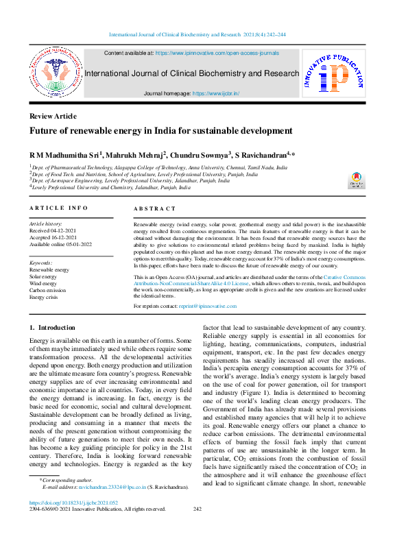 (PDF) Future of renewable energy in India for sustainable development