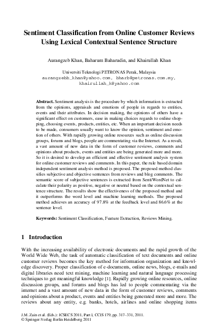 (PDF) Sentiment Classification from Online Customer Reviews Using ...