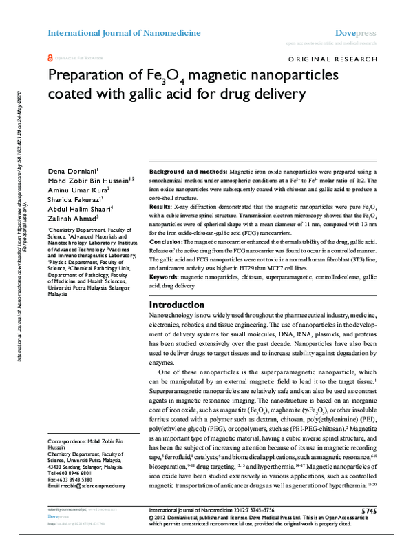 (PDF) Preparation of Fe3O4 magnetic nanoparticles coated with gallic ...