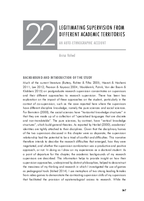 (PDF) Legitimating Supervision from Different Academic Territories