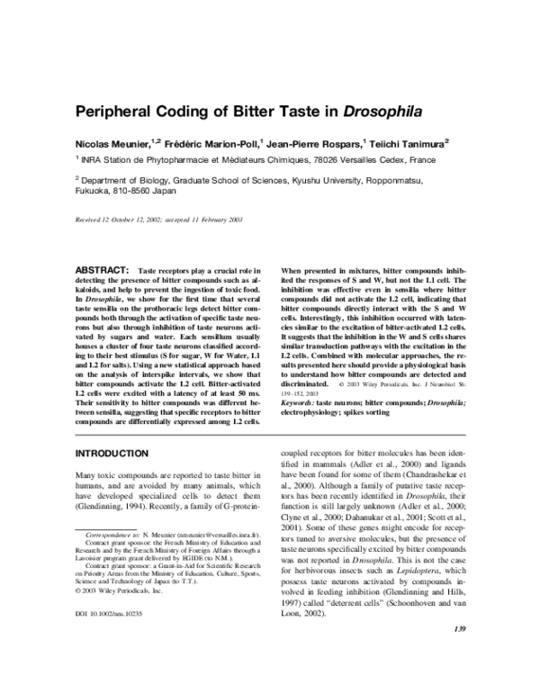 (PDF) Peripheral coding of bitter taste inDrosophila