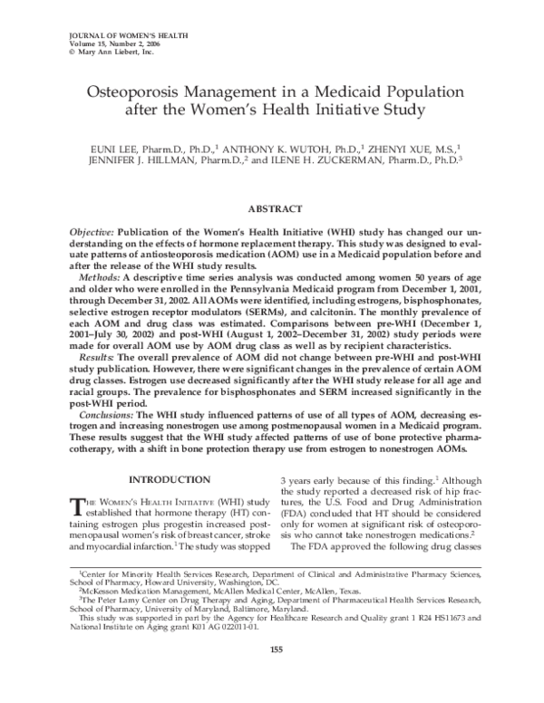 (PDF) Osteoporosis Management in a Medicaid Population after the Women