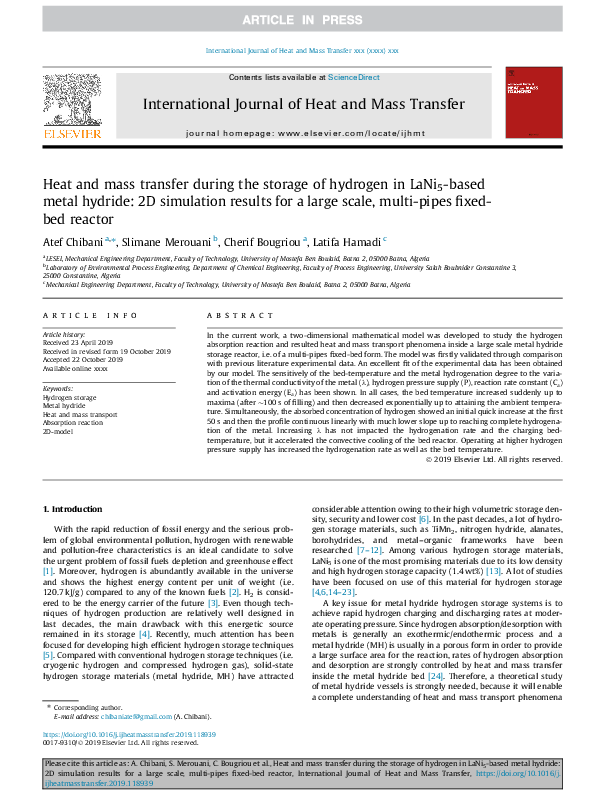 (PDF) Heat and mass transfer during the storage of hydrogen in LaNi5 ...