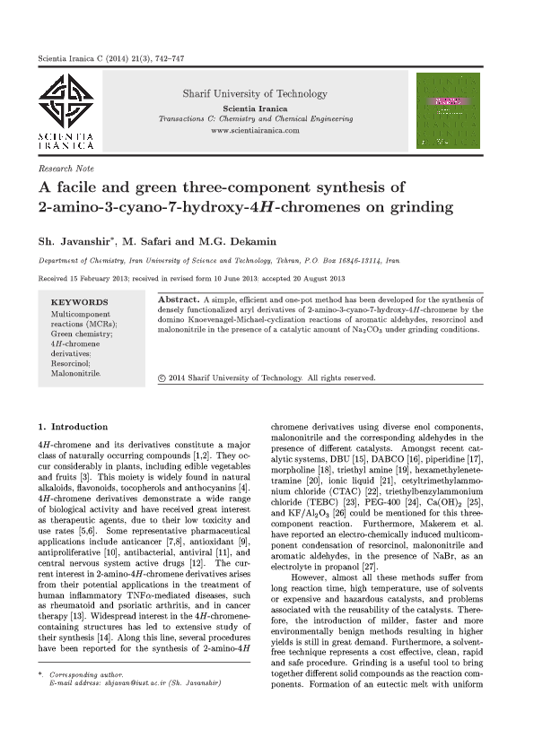 (PDF) A facile and green three-component synthesis of 2-amino-3-cyano-7 ...