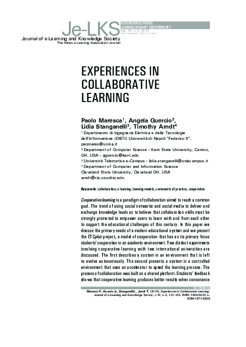 (PDF) Experiences In Collaborative Learning