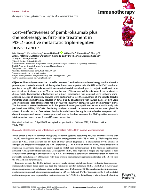 (PDF) Cost–effectiveness of pembrolizumab plus chemotherapy as first ...