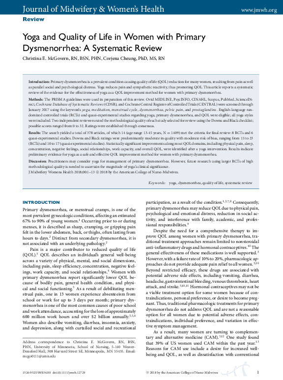 (PDF) Yoga and Quality of Life in Women with Primary Dysmenorrhea: A ...