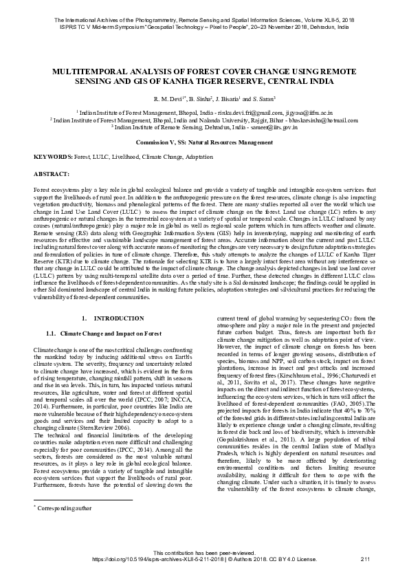 (PDF) Multitemporal Analysis of Forest Cover Change Using Remote ...