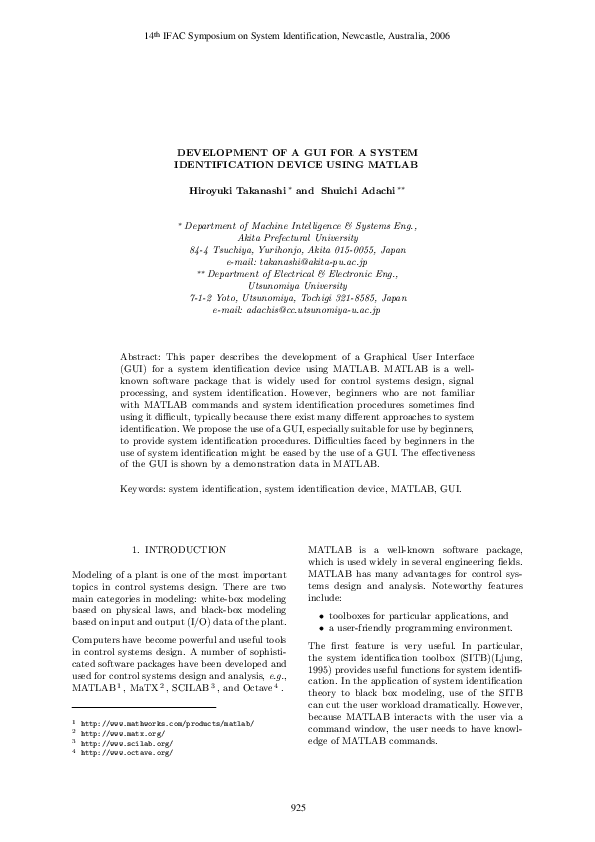 (PDF) Development of a Gui for a System Identification Device Using Matlab