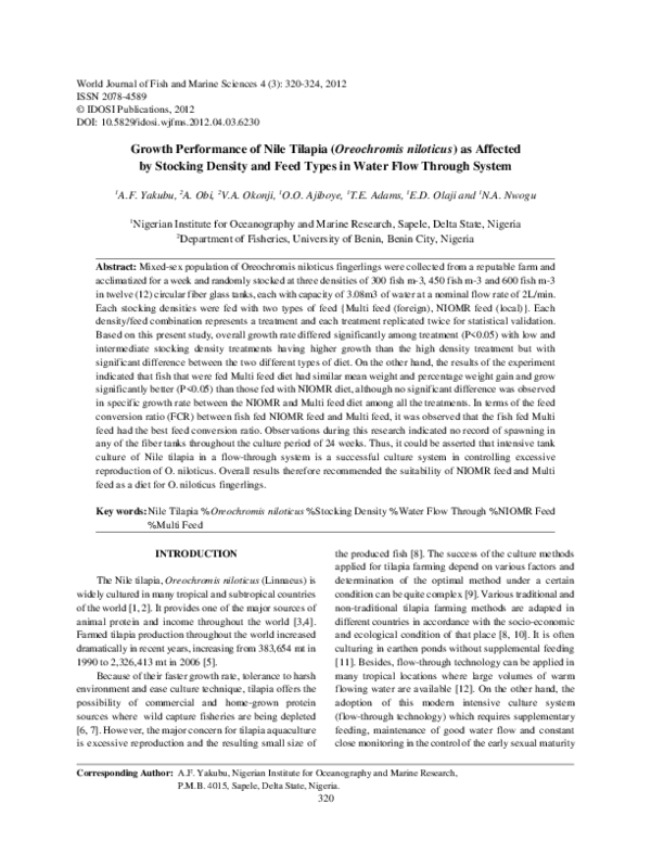 (PDF) Effects of stocking density and feeding levels on growth and feed ...