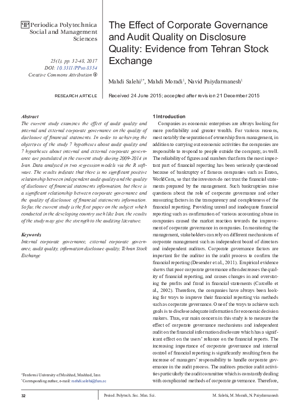 (PDF) The Effect of Corporate Governance and Audit Quality on ...