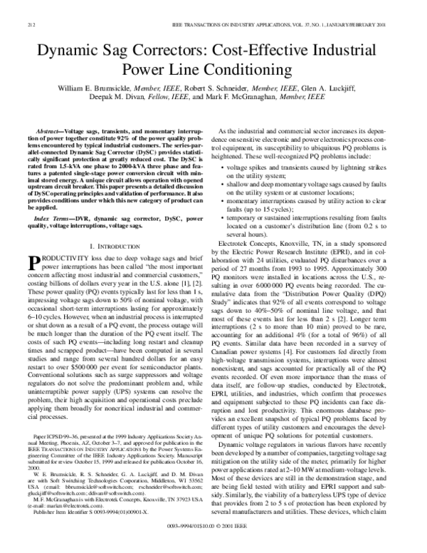 (PDF) Dynamic sag correctors: cost-effective industrial power line ...