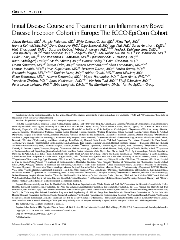 (PDF) Initial Disease Course and Treatment in an Inflammatory Bowel ...
