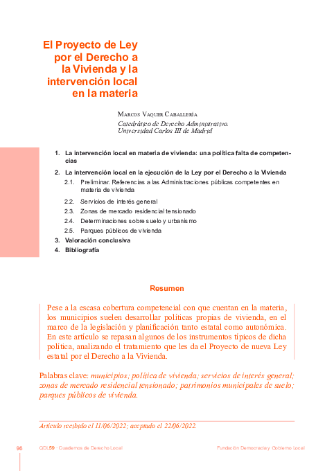 (PDF) El Proyecto de Ley por el Derecho a la vivienda y la intervención ...