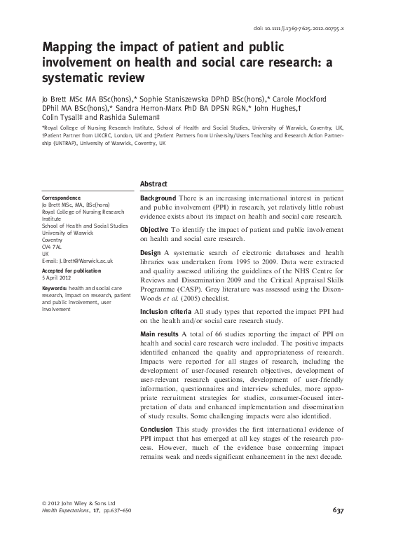 (PDF) Mapping the impact of patient and public involvement on health ...