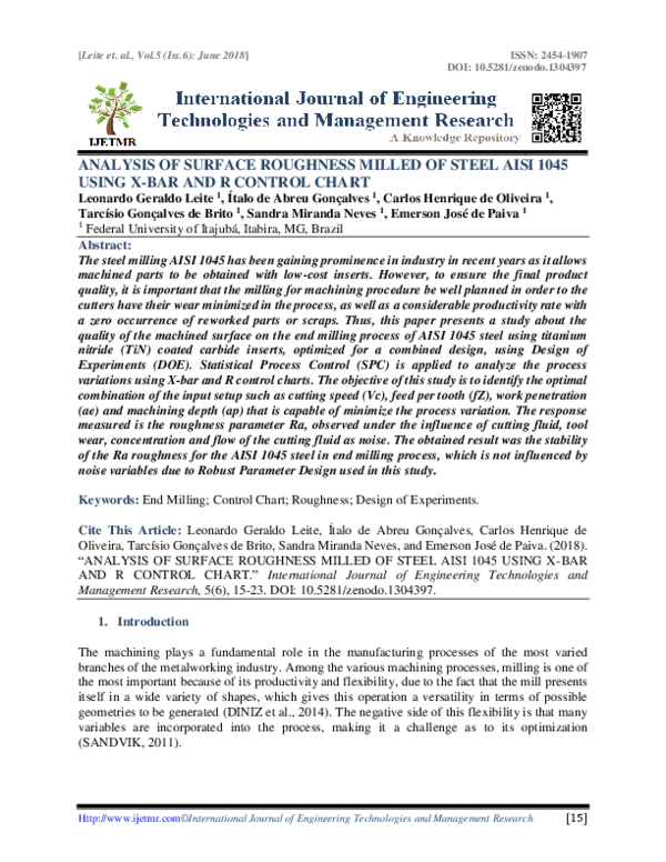 (PDF) Analysis of Surface Roughness Milled of Steel Aisi 1045 Using X ...