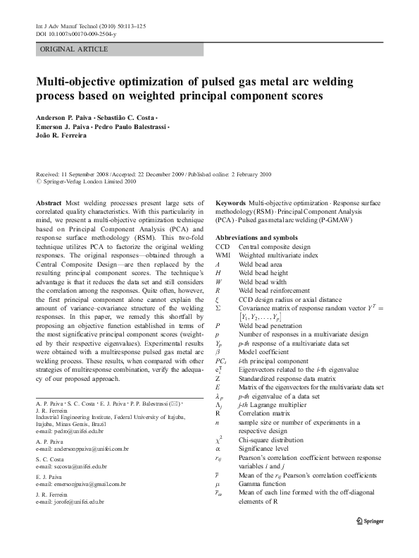 (PDF) Multi-objective optimization of pulsed gas metal arc welding ...