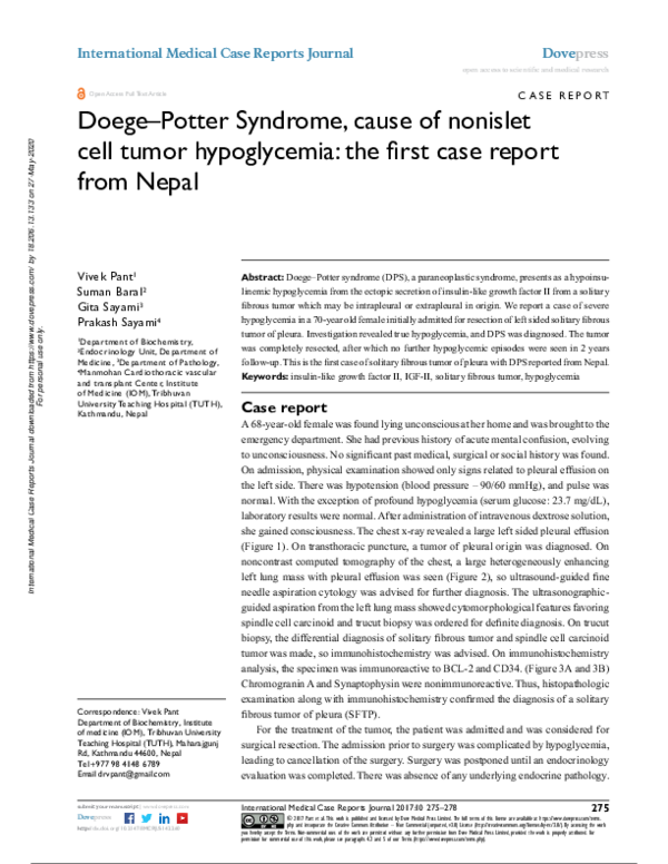 (PDF) DoegePotter Syndrome, cause of nonislet cell tumor hypoglycemia