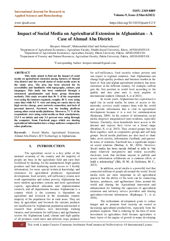 (PDF) Impact of Social Media on Agricultural Extension in Afghanistan ...
