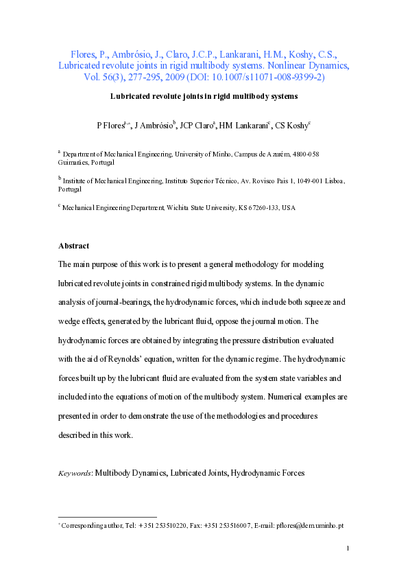 (PDF) Lubricated revolute joints in rigid multibody systems | Jorge ...