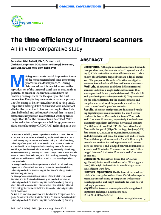 (PDF) The time efficiency of intraoral scanners: an in vitro ...