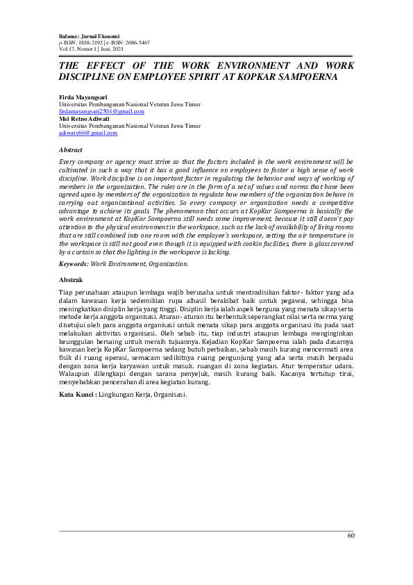 (PDF) The Effect of the Work Environment and Work Discipline on ...