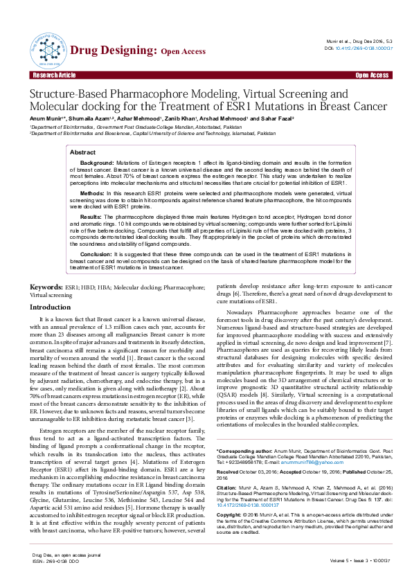 (PDF) Structure-Based Pharmacophore Modeling, Virtual Screening and ...
