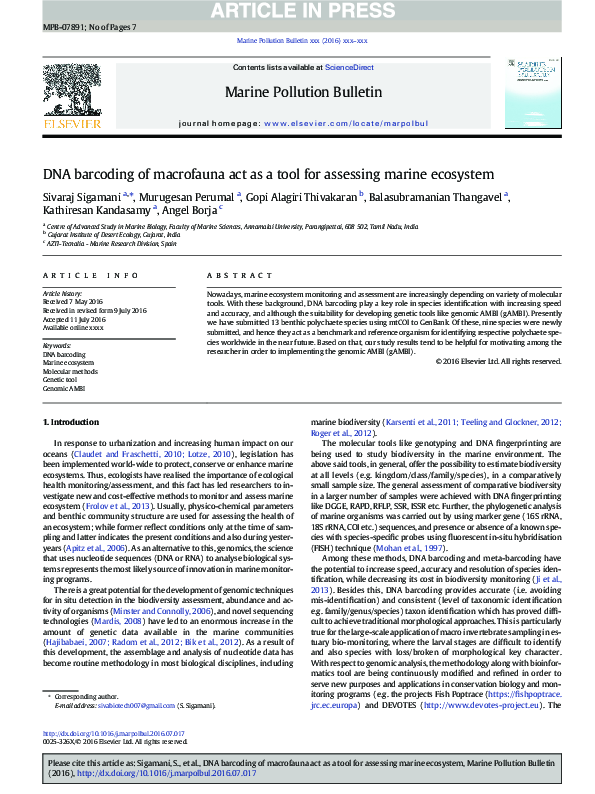(PDF) DNA barcoding of macrofauna act as a tool for assessing marine ...