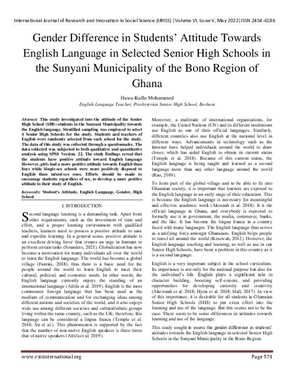 (PDF) Gender Difference in Students’ Attitude Towards English Language ...