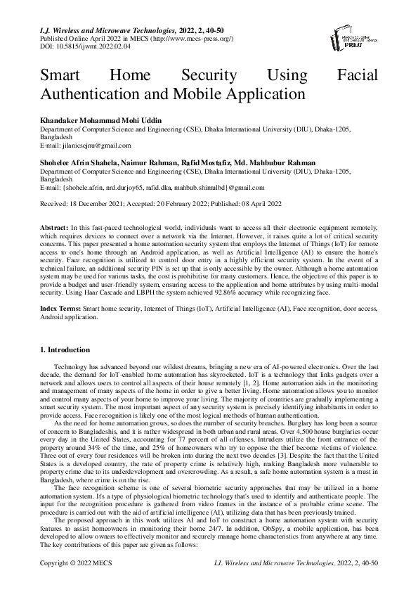 (PDF) Smart Home Security Using Facial Authentication and Mobile ...
