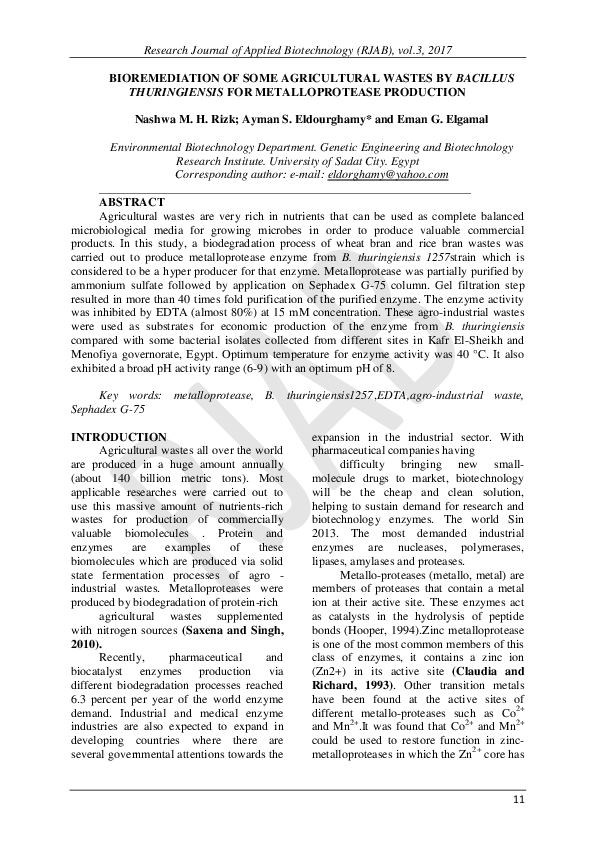 (PDF) Bioremediation of Some Agricultural Wastes by Bacillus ...